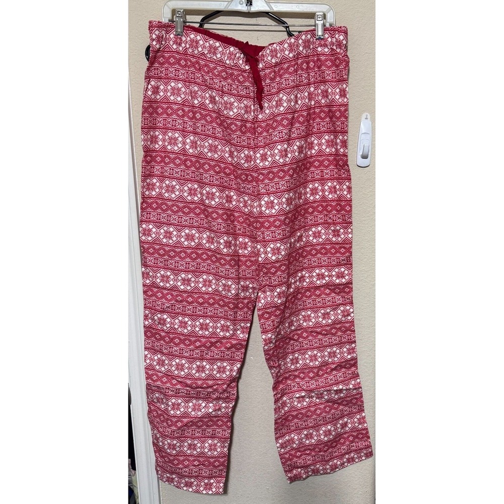 Lands' End Women's Red PJ Pants sz L 14/16 soft flannel fair isle winter pajamas
